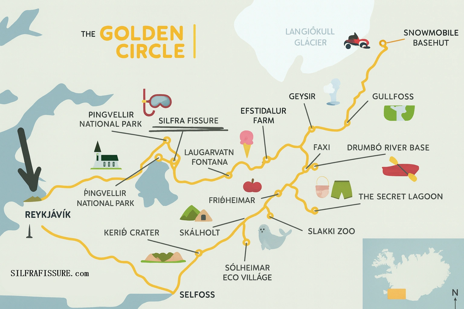 Map of the Golden Circle and Silfra